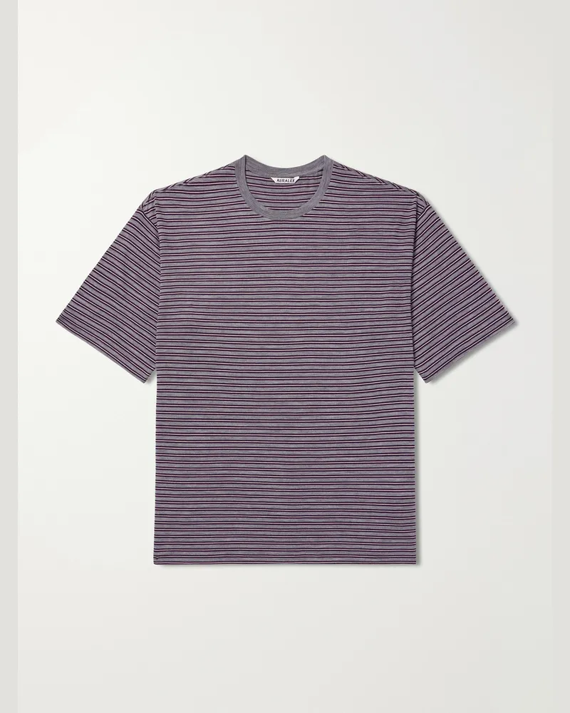 AURALEE Striped Wool-Jersey T-Shirt Gray