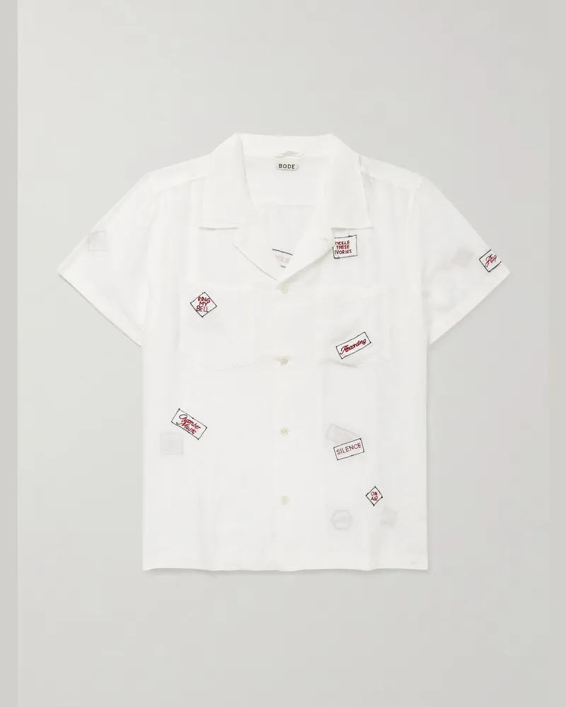 BODE On Air Convertible-Collar Embroidered Cotton and Silk-Blend Voile Shirt White