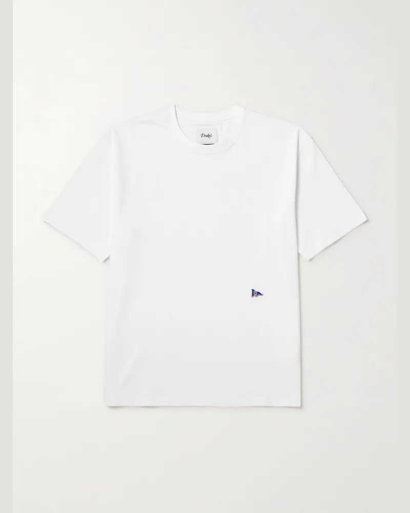 Drake's HIM Hiking Logo-Embroidered Cotton-Jersey T-Shirt White