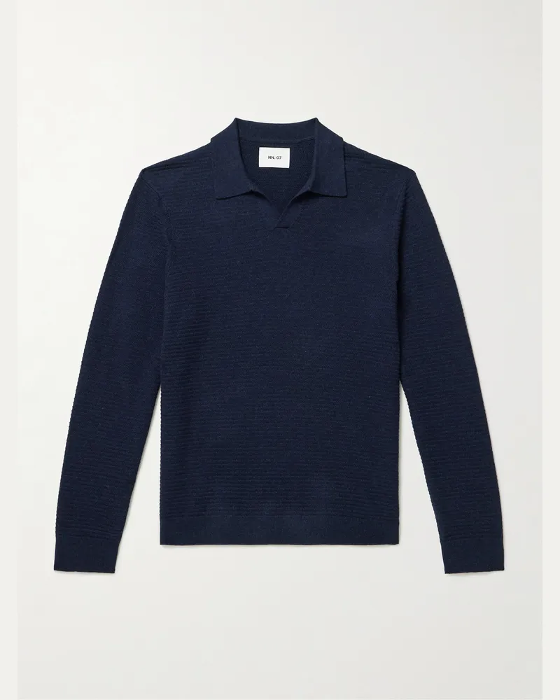 NN 07 Paul 60019 Pullover aus Biobaumwolle in Rippstrick mit Polokragen Blau