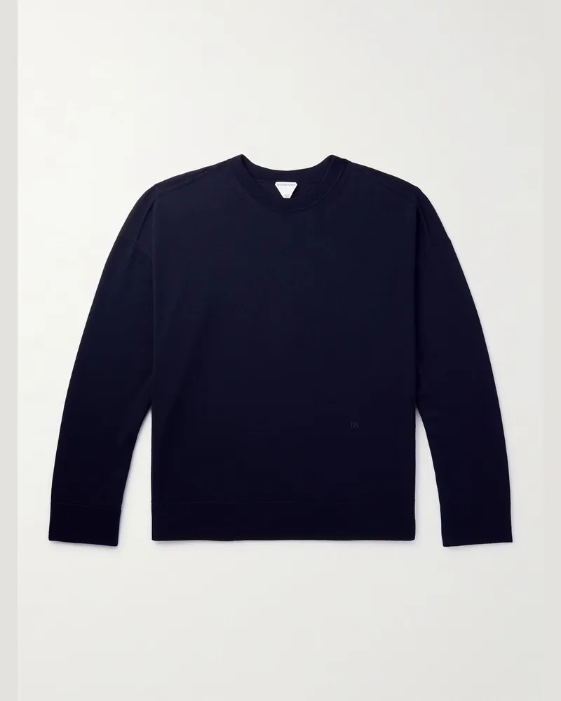 Bottega Veneta Pullover aus Wolle mit Logostickerei Blau