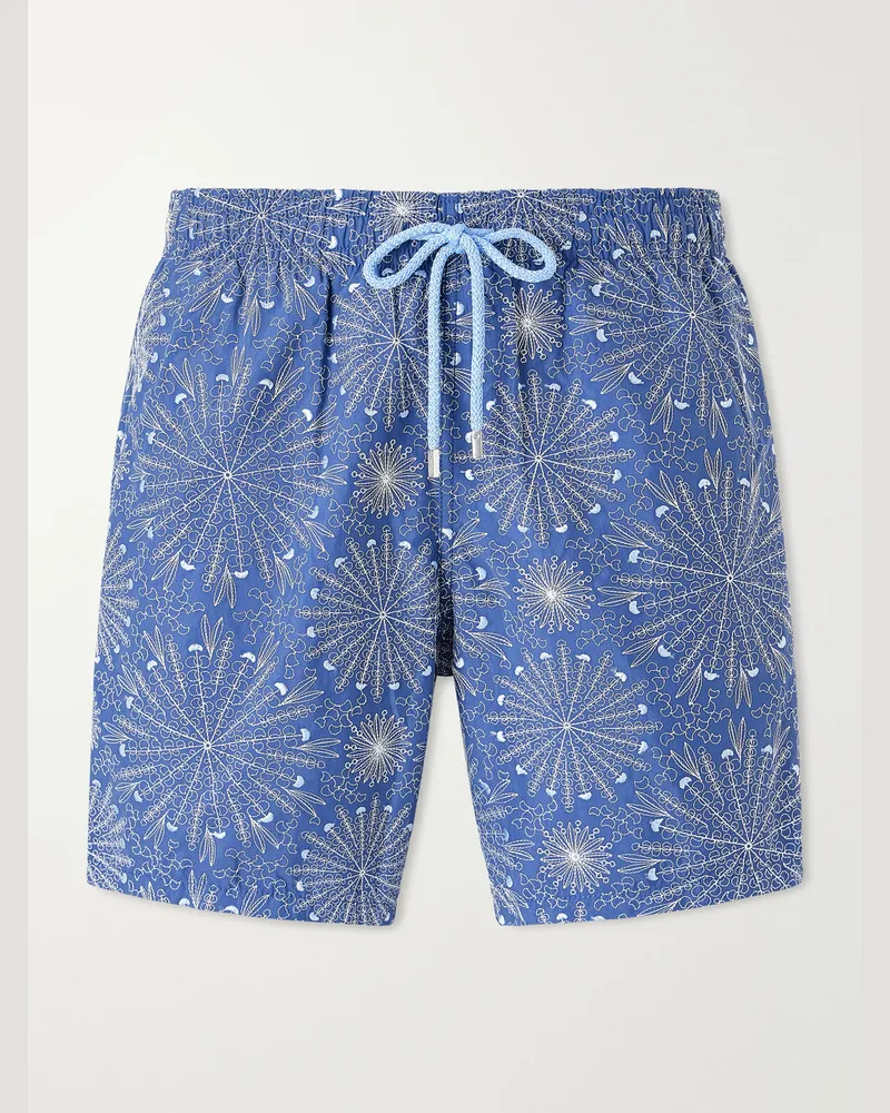 Vilebrequin Mistral Embroidered Straight-Leg Swim Shorts Blue