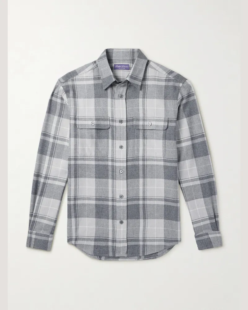 Ralph Lauren Cooper kariertes Hemd aus Flanell aus einer Mischung aus Wolle, Seide und Kaschmir Grau