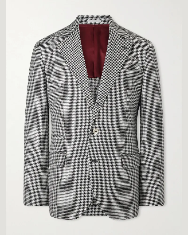 Brunello Cucinelli Sakko aus einer Mischung aus Wolle, Leinen und Seide mit Hahnentrittmuster Grau