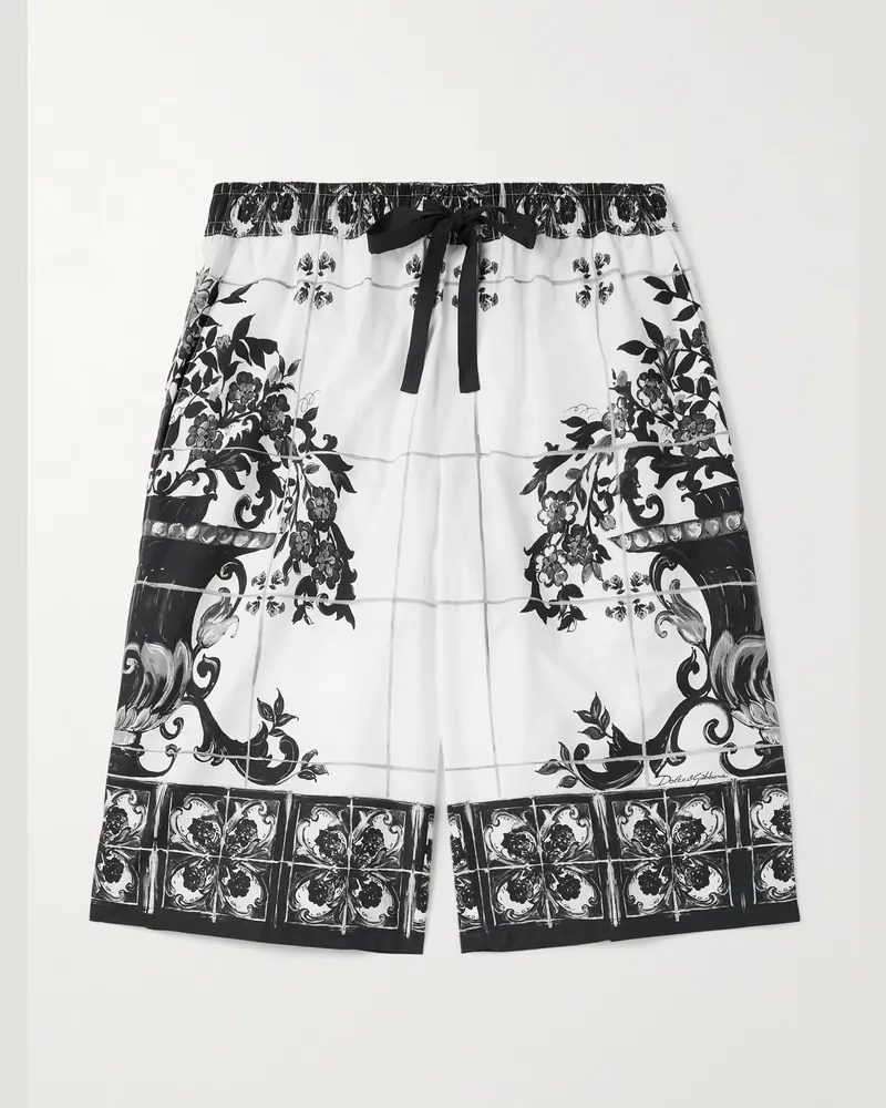 Dolce & Gabbana Mallorca Straight-Leg Printed Cotton-Poplin Shorts White