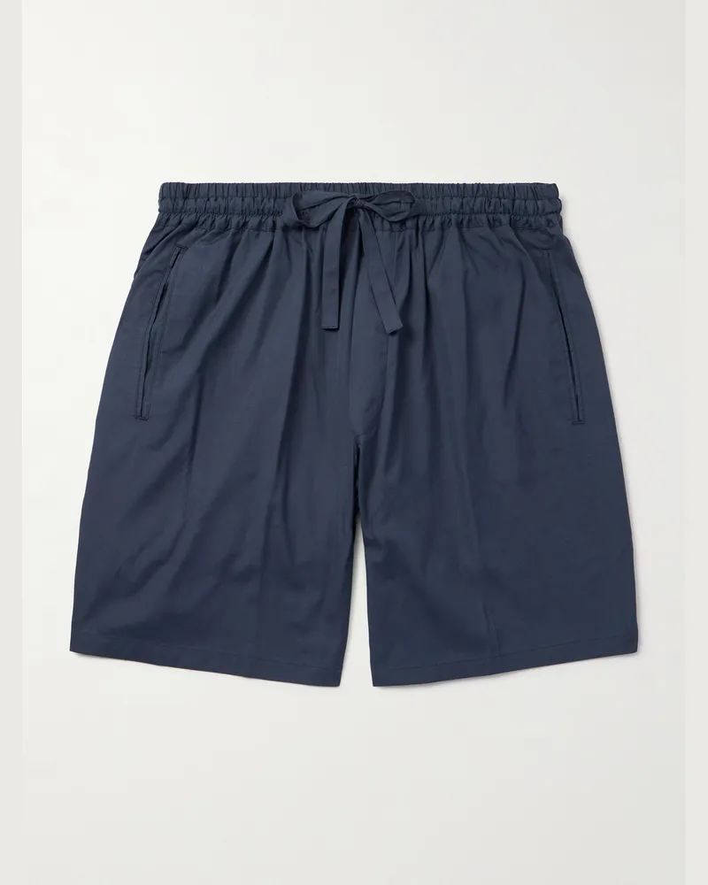 Umit Benan Julian gerade geschnittene Shorts aus einer Baumwoll-Seidenmischung mit Kordelzugbund Blau