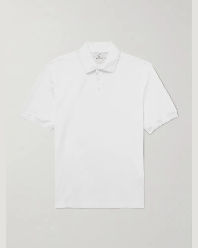 Brunello Cucinelli Schmal geschnittenes Polohemd aus Baumwoll-Piqué Weiß