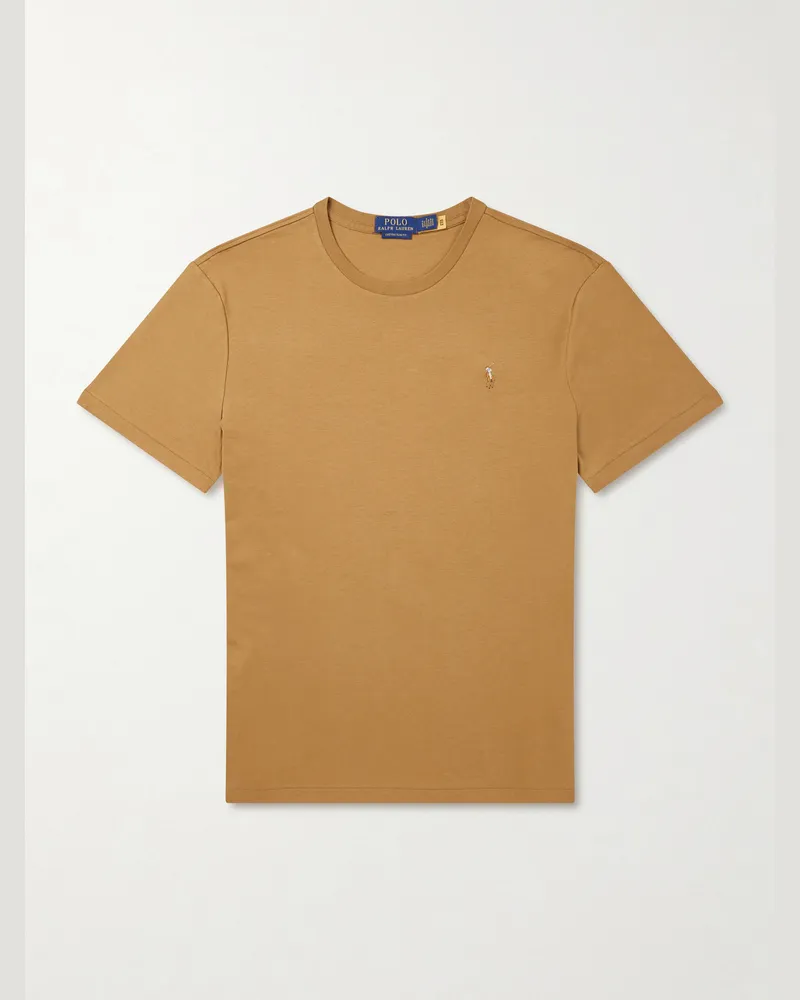Ralph Lauren Logo-Embroidered Cotton-Jersey T-Shirt Brown