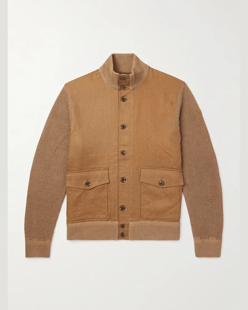 Ralph Lauren Schmal geschnittener Cardigan aus Leinen und Rippstrick Braun