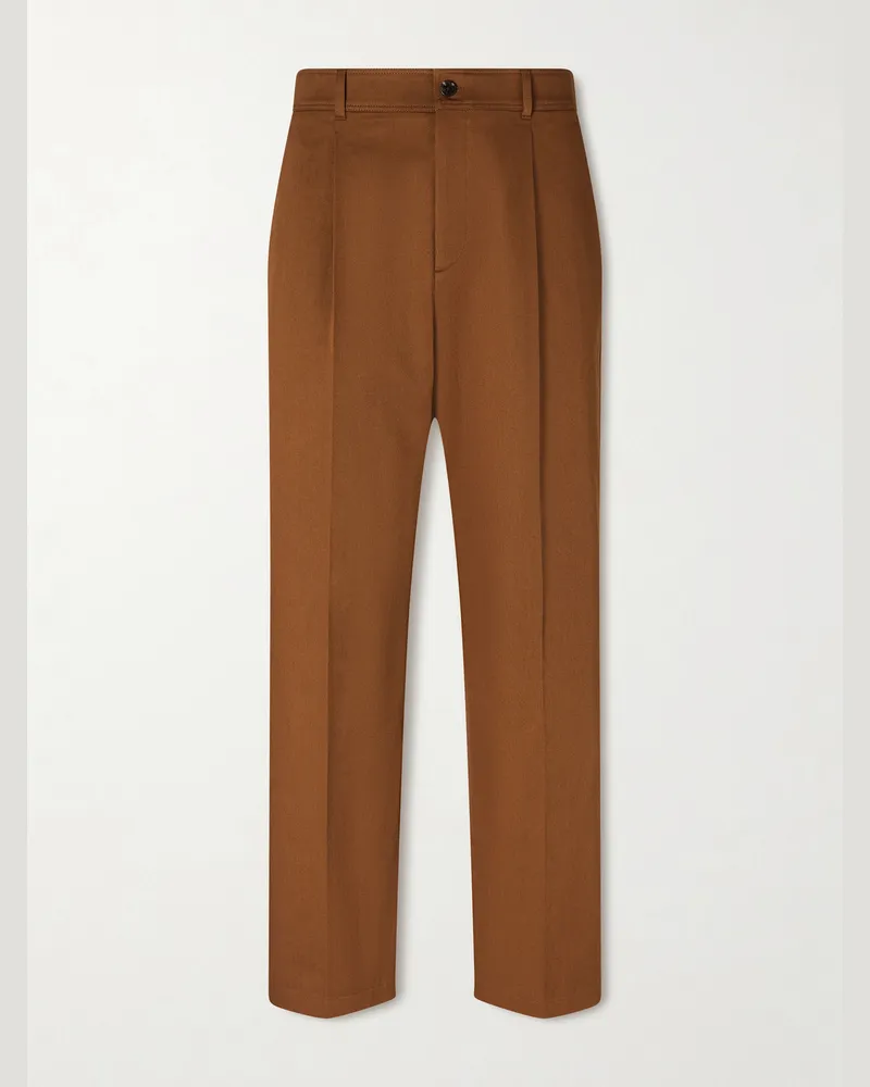 Valentino Garavani Straight-Leg Cotton-Gabardine Trousers Brown