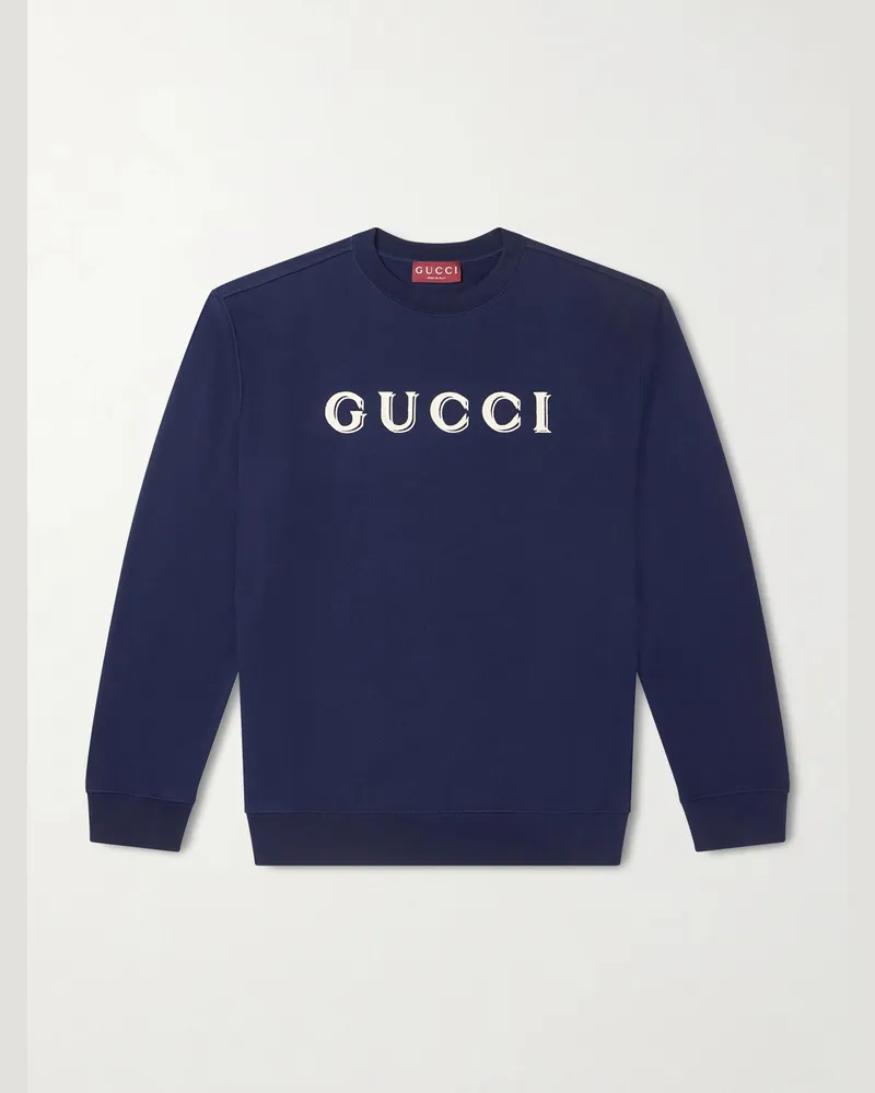 Gucci Logo-Embroidered Cotton-Jersey Sweatshirt Blue