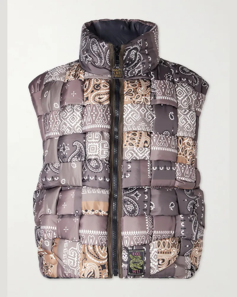KAPITAL Steppweste aus Shell mit Bandanaprint in Patchwork-Optik Braun