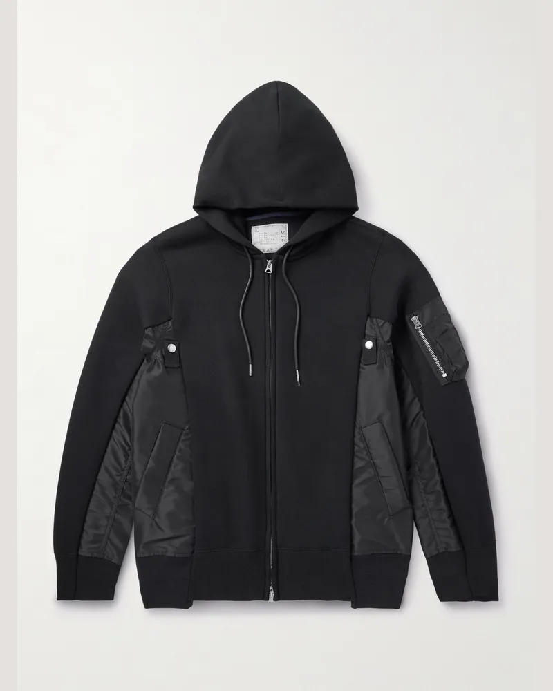 Sacai MA Kapuzenjacke aus Jersey aus einer Baumwollmischung mit Nylon-Besatz und Reißverschluss Schwarz