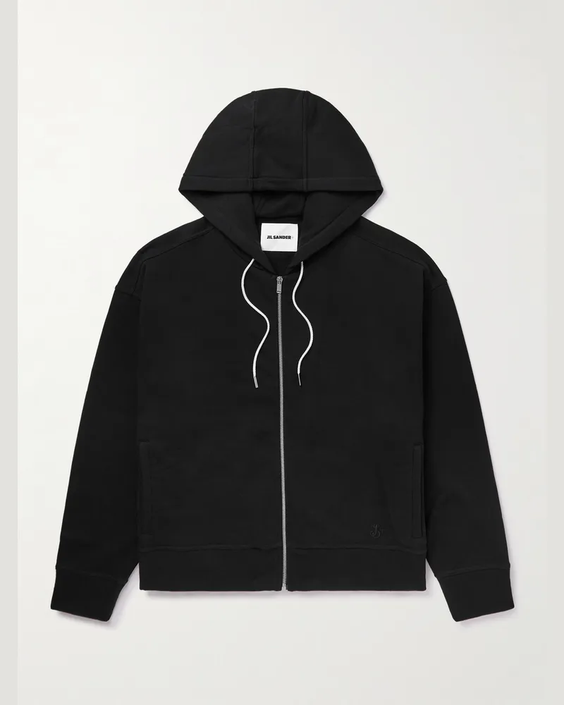 Jil Sander Logo-Embroidered Cotton-Jersey Zip-Up Hoodie Black