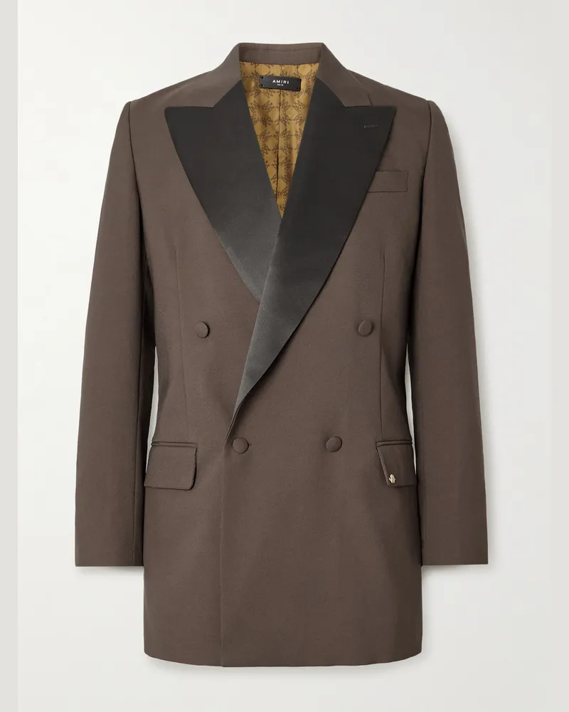 Amiri Double-Breasted Satin-Trimmed Twill Blazer Brown