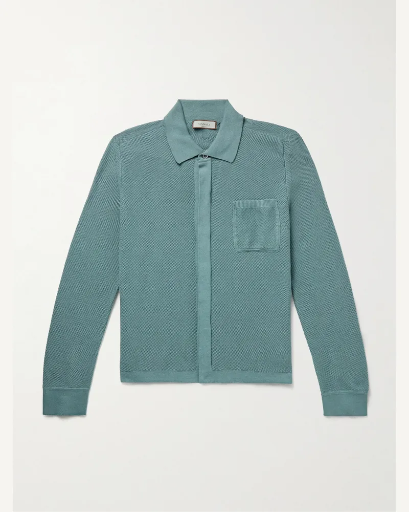 Canali Cardigan aus Baumwolle in Waffelstrick Blau