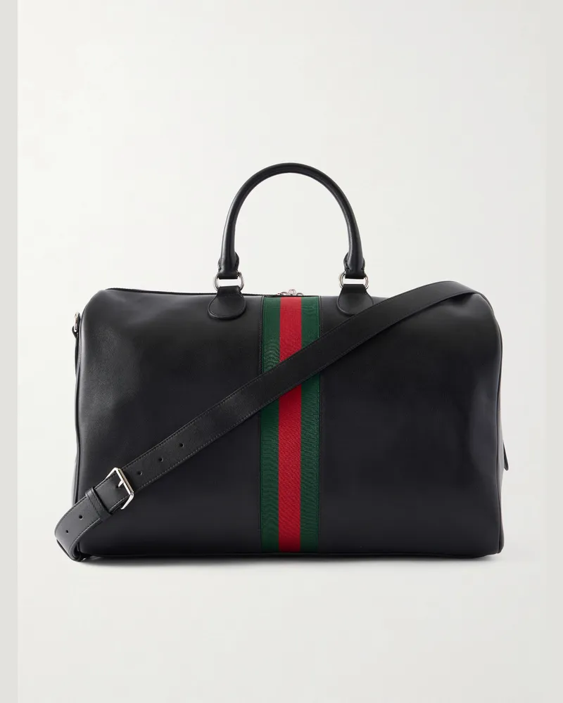 Gucci Medium Webbing-Trimmed Leather Duffle Bag Black