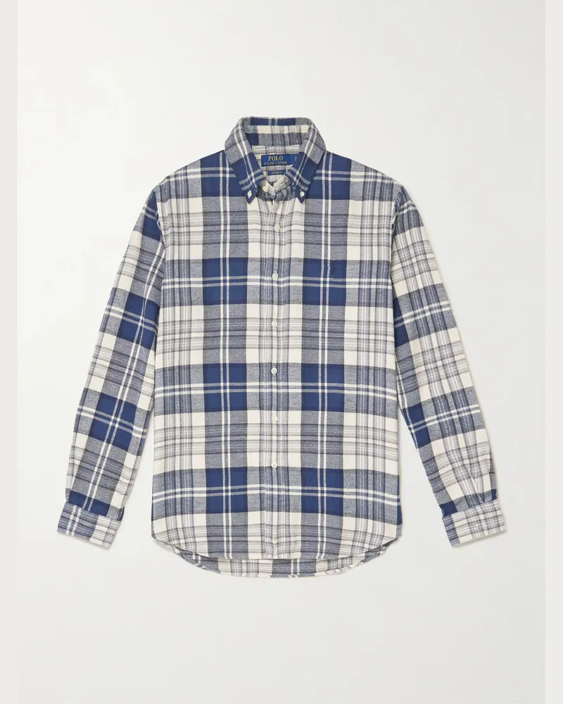 Ralph Lauren Hemd aus Baumwollflanell mit Button-Down-Kragen und Logostickerei Blau