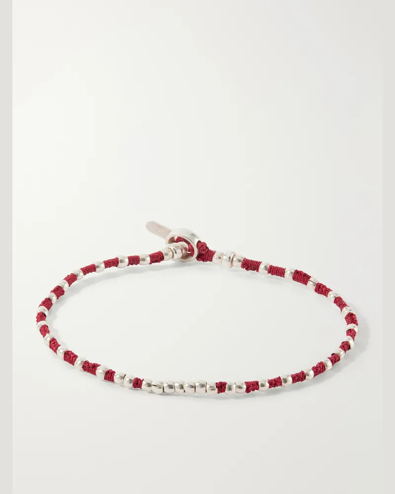 Mikia Braided Cord and Sterling Silver Beaded Bracelet Red
