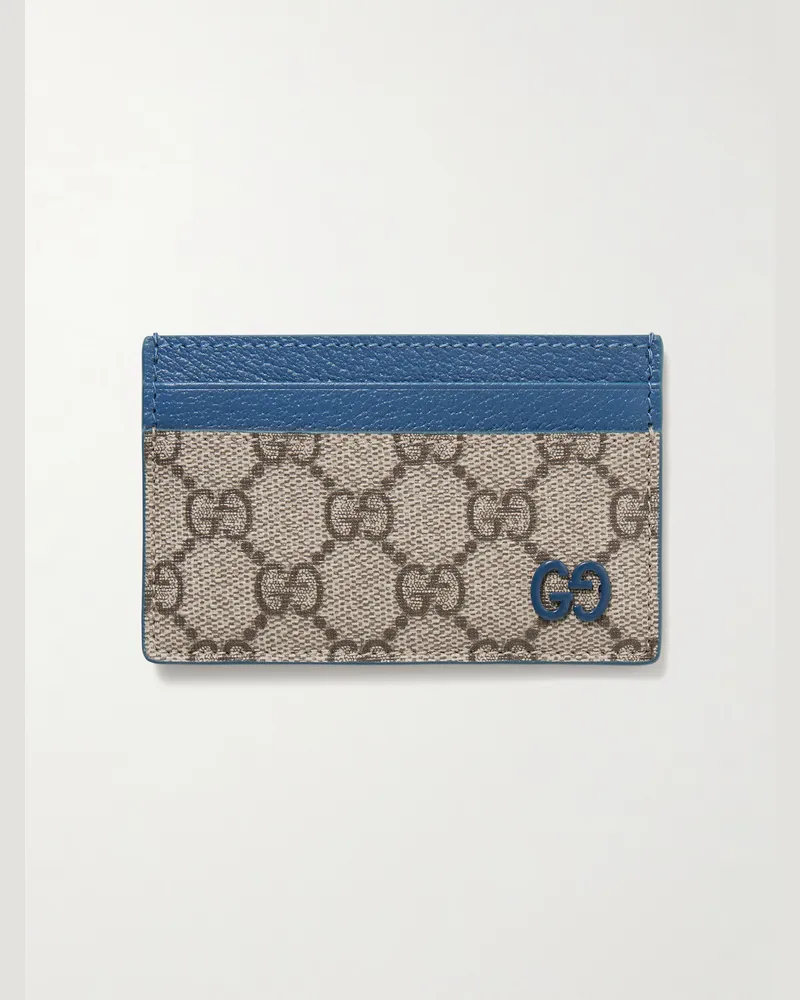 Gucci GG Supreme Monogrammed Coated-Canvas and Full-Grain Leather Cardholder Brown