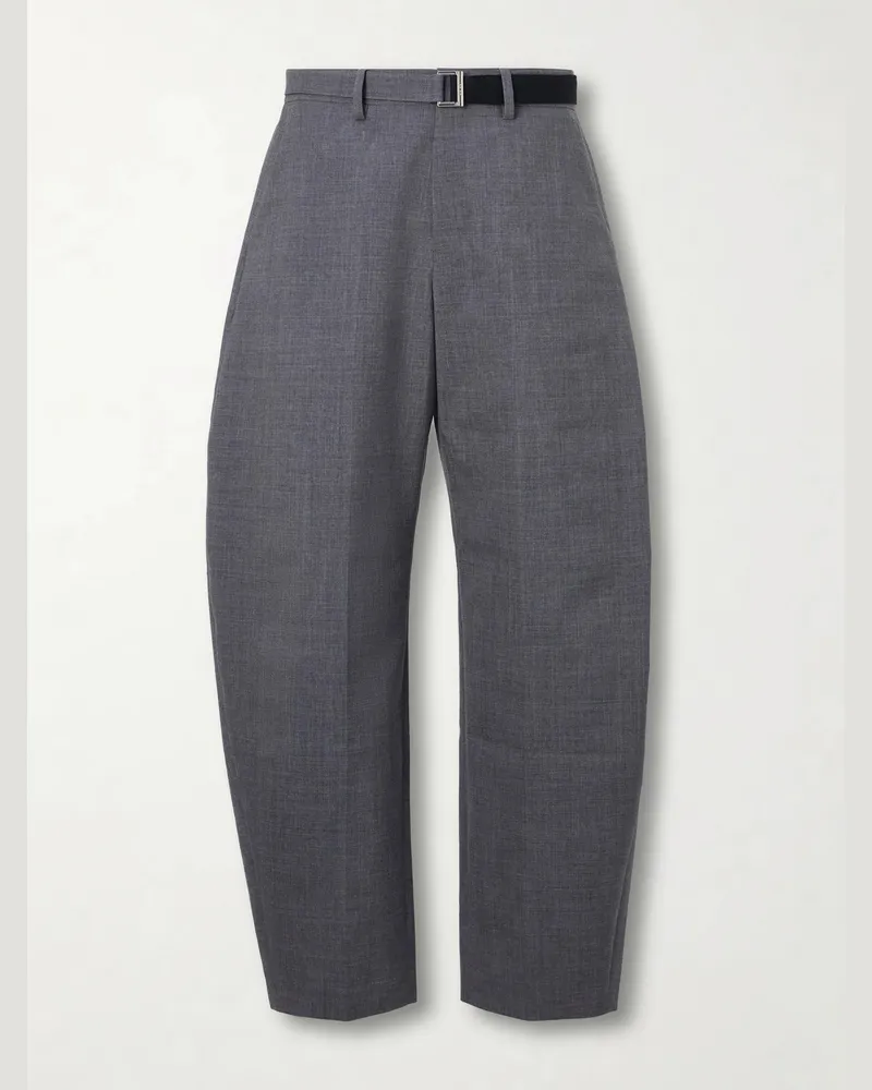 Sacai Barrel-Leg Belted Woven Trousers Gray