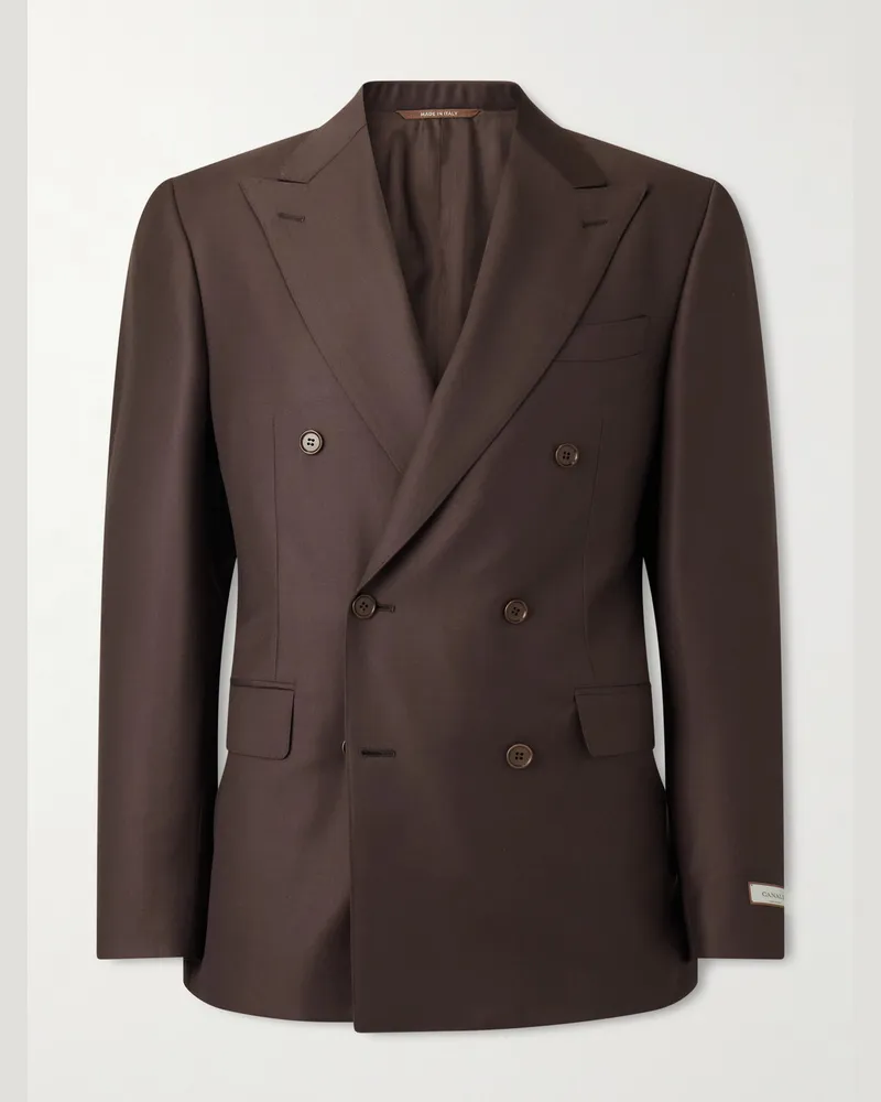 Canali Double-Breasted Wool-Twill Suit Jacket Brown