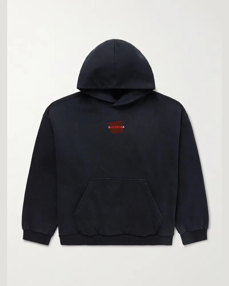 Balenciaga Logo-Embroidered Cotton-Jersey Hoodie Black