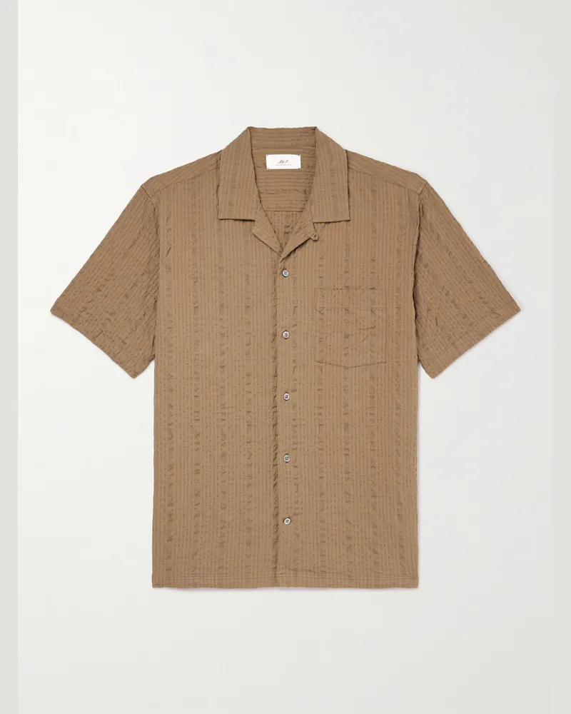 MR P. Convertible-Collar Cotton-Seersucker Shirt Brown