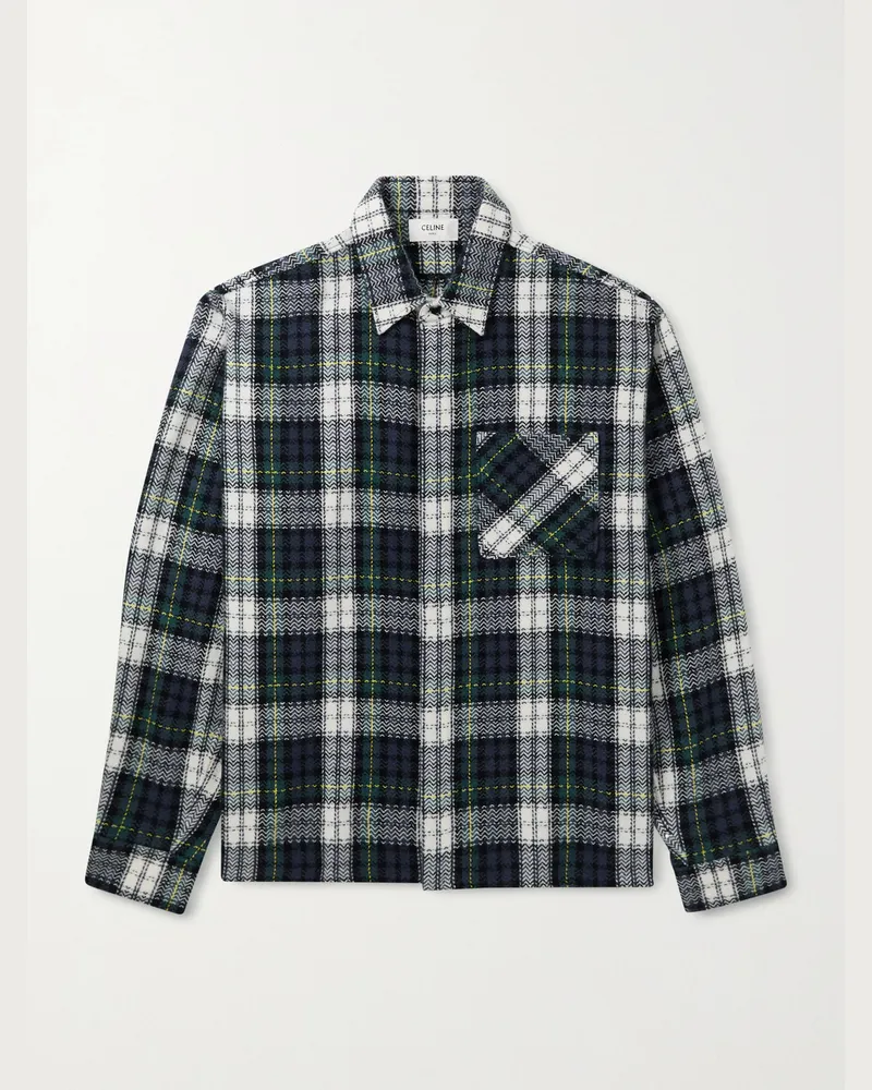 Celine Karierte Hemdjacke aus Kaschmir Blau