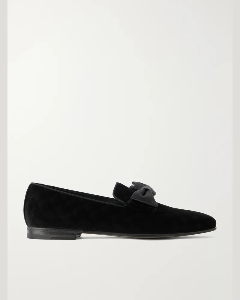 Manolo Blahnik Rufus Bow-Detail Quilted Velvet Loafers Black