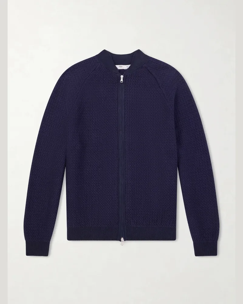 Inis Meáin Tonnta Merino Wool, Baby Alpaca and Silk-Blend Bomber Jacket Blue