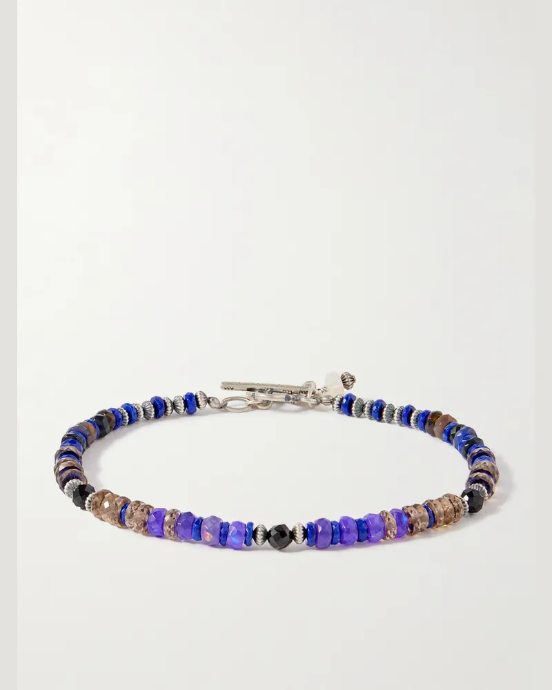 Peyote Bird Zinnia Armband mit Zierperlen aus mehreren Steinen und Details aus Sterlingsilber Blau