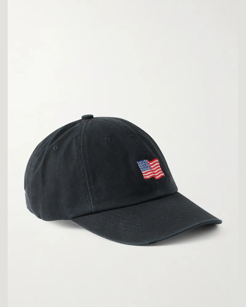 Cherry Los Angeles Mini Flag Embroidered Cotton-Twill Baseball Cap Black