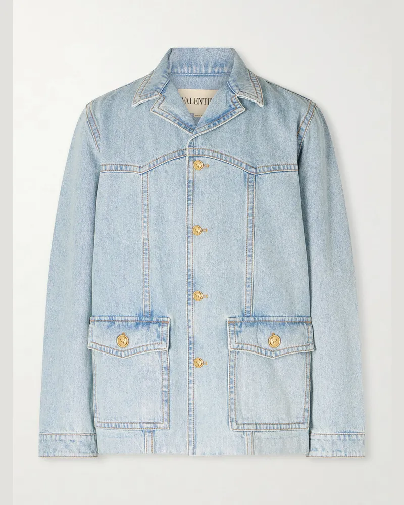 Valentino Garavani Camp-Collar Denim Jacket Blue