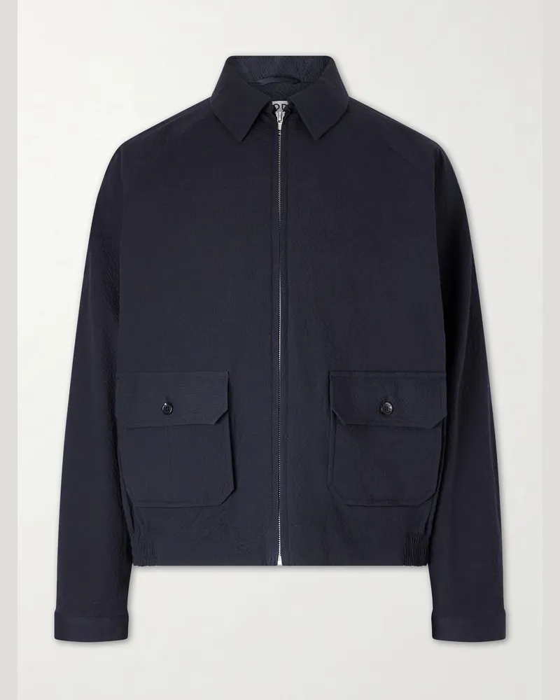 BODE Cotton-Blend Seersucker Bomber Jacket Blue