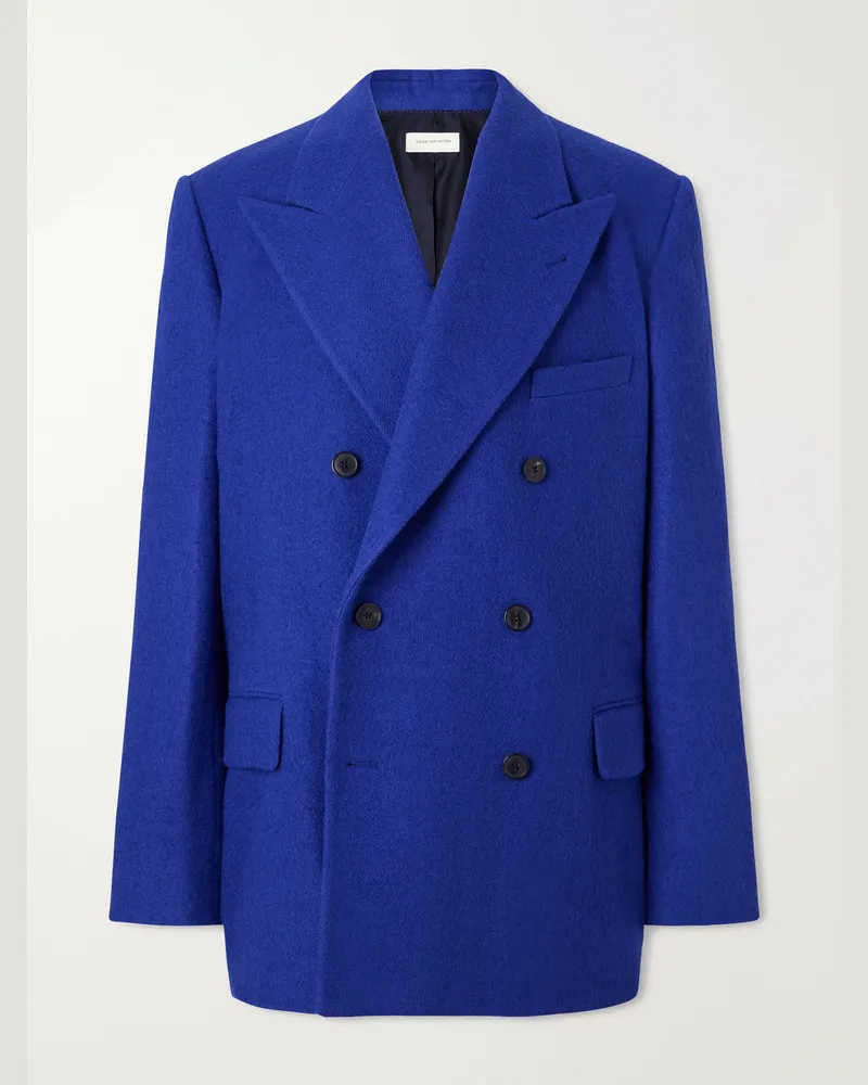 Dries van Noten Bosier Double-Breasted Wool Blazer Blue
