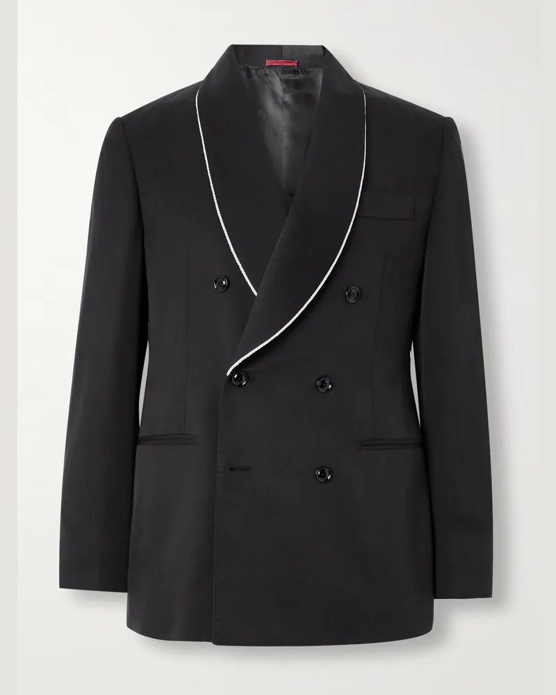 Brunello Cucinelli Doppelreihige Smokingjacke aus Seiden-Twill mit Schalkragen Schwarz