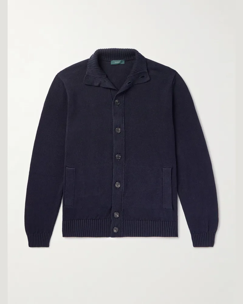 Incotex Zanone Cardigan aus einer Leinen-Baumwollmischung Blau