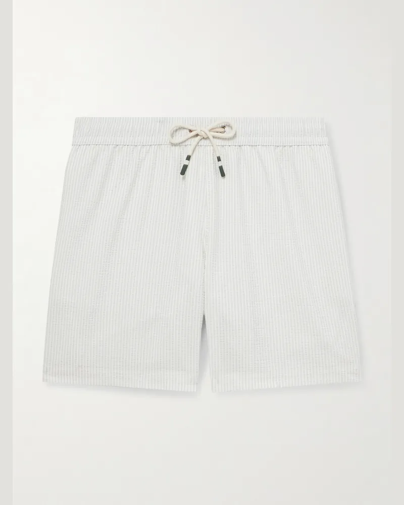 Hartford Straight-Leg Mid-Length Striped Seersucker Swim Shorts Gray