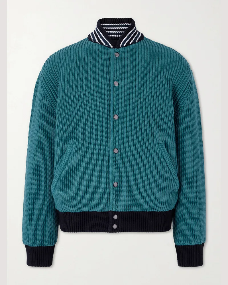 Aimé Leon Dore Reversible Knitted Cotton-Blend Bomber Jacket Green