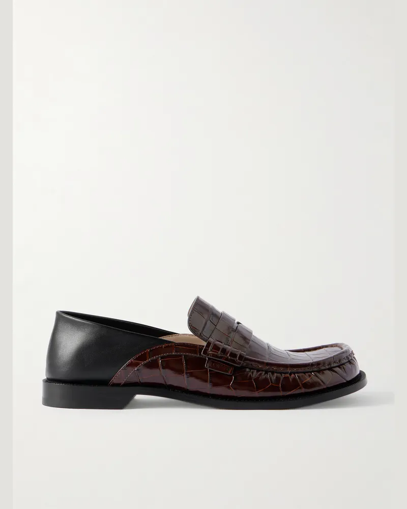 Loewe Campo Loafers aus Leder mit Krokodileffekt und einklappbarer Fersenpartie Braun