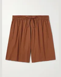 Umit Benan Julian gerade geschnittene Shorts aus Seide mit Kordelzugbund Braun