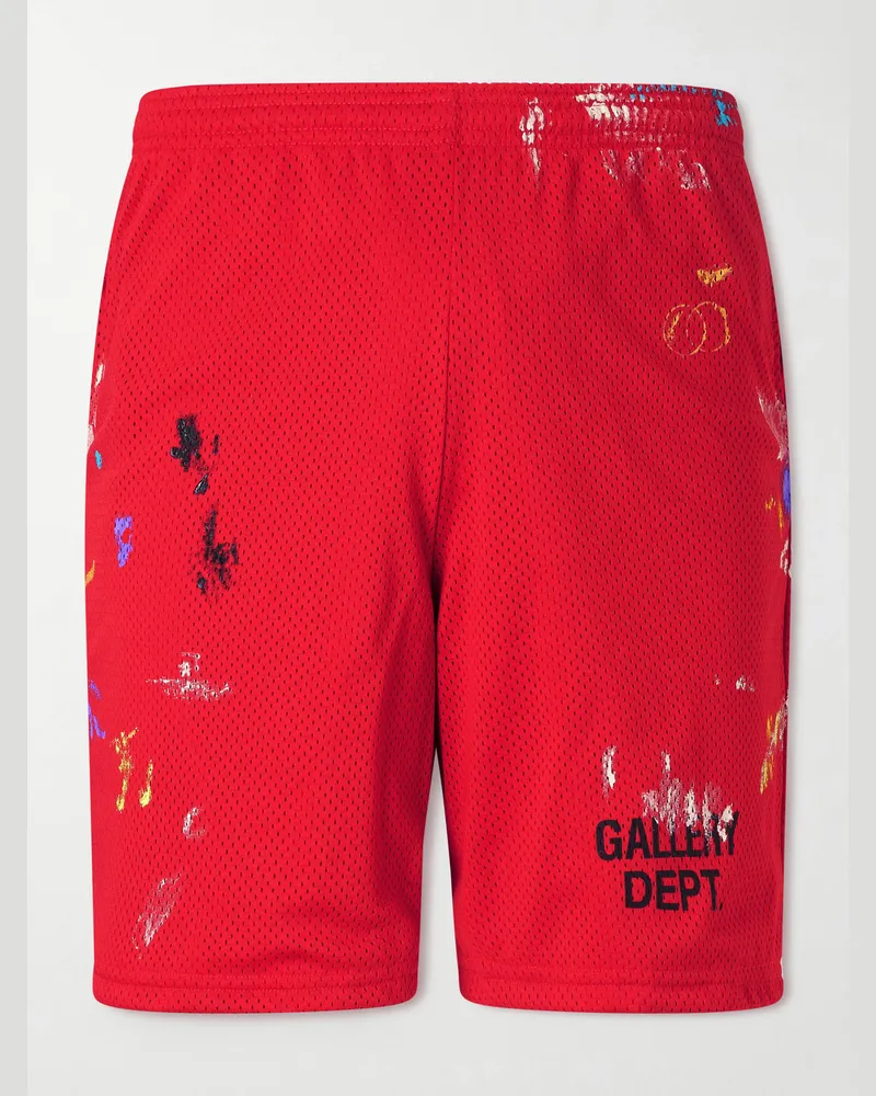 GALLERY DEPT. Studio Gym Straight-Leg Paint-Splattered Mesh Shorts Red