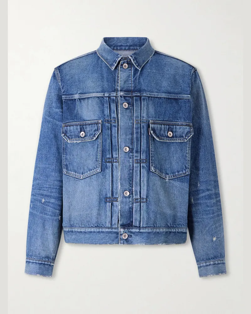 Sacai BEYONDEXX Distressed Denim Jacket Blue