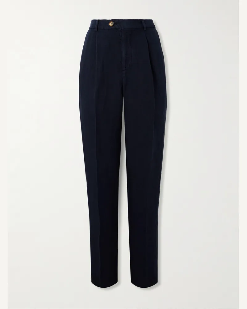 Brunello Cucinelli Schmal zulaufende Hose aus Leinen-Twill mit Falten Blau