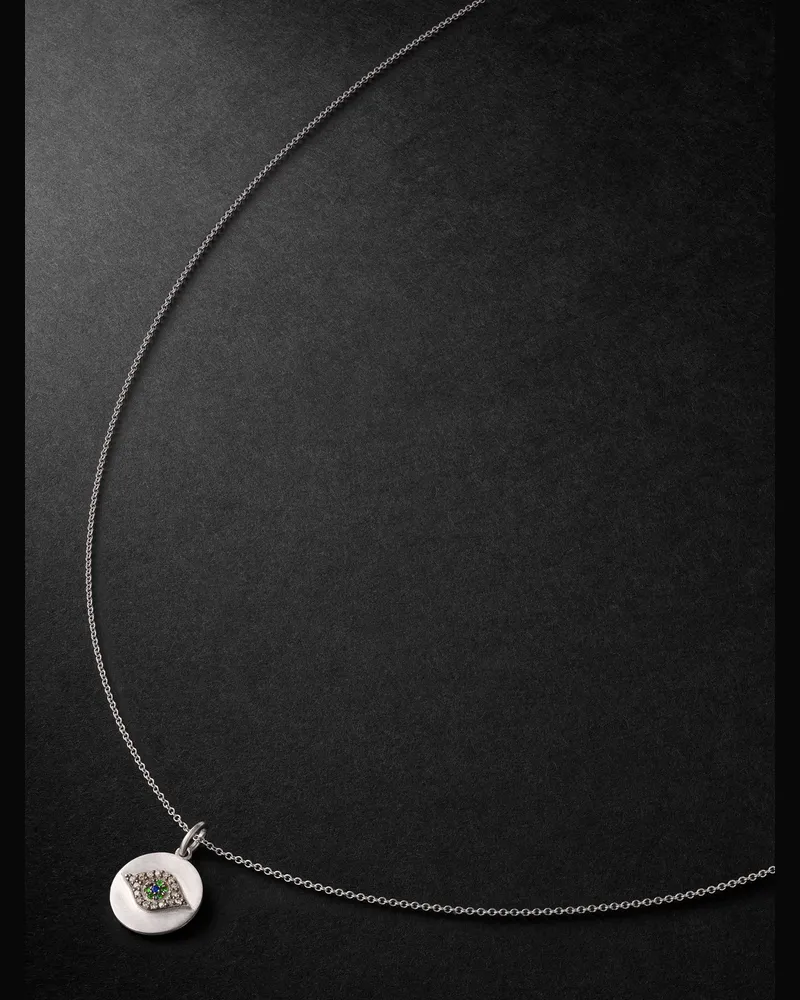 Ileana Makri Golden Eye Mini White Gold Multi-Stone Pendant Necklace Silver
