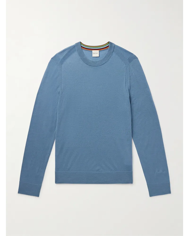 Paul Smith Schmal geschnittener Pullover aus Merinowolle mit Logostickerei Blau