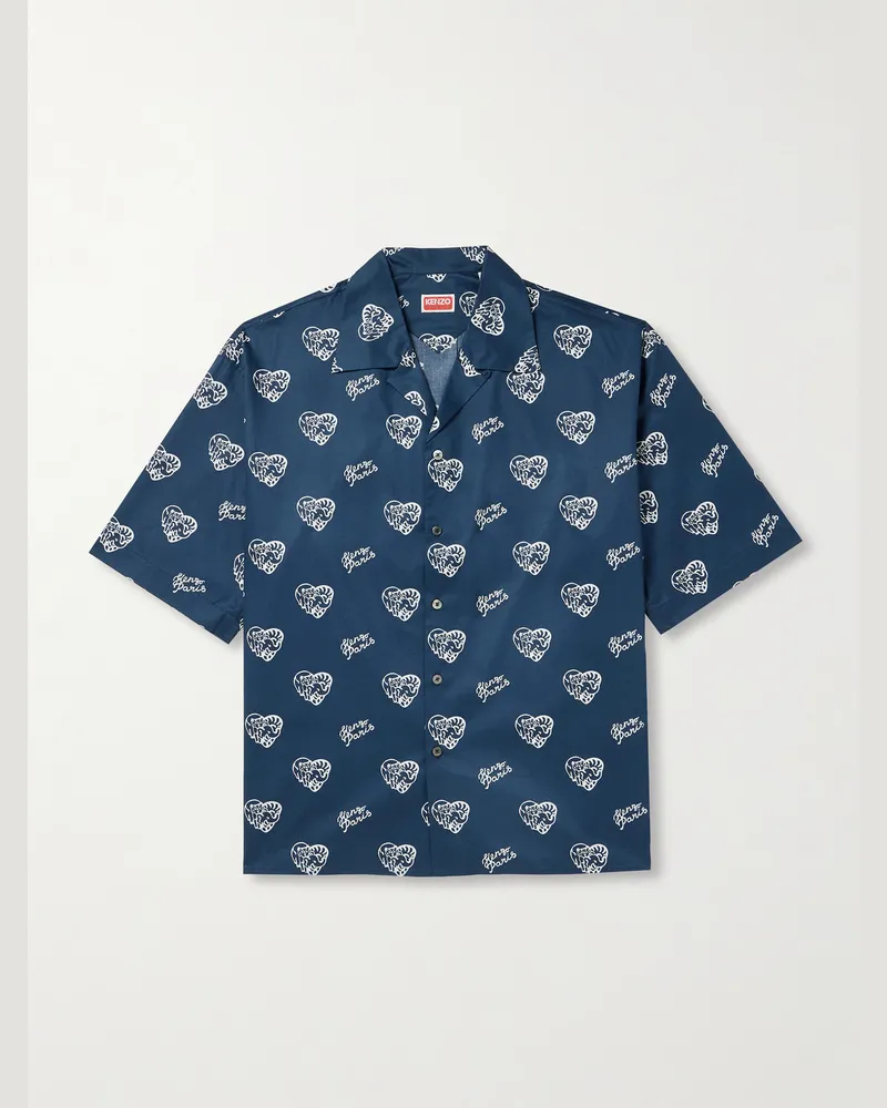 Kenzo Hemd aus Baumwollpopeline mit wandelbarem Kragen Blau