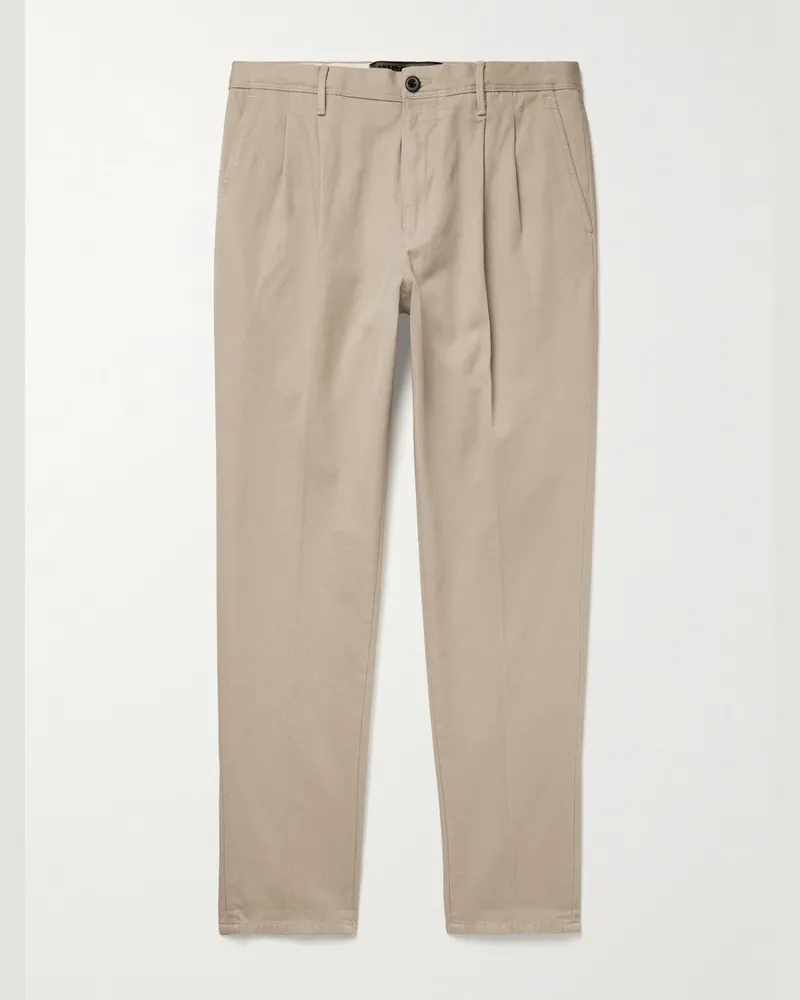 Slowear Slim-Fit Pleated Cotton-Twill Trousers Neutrals