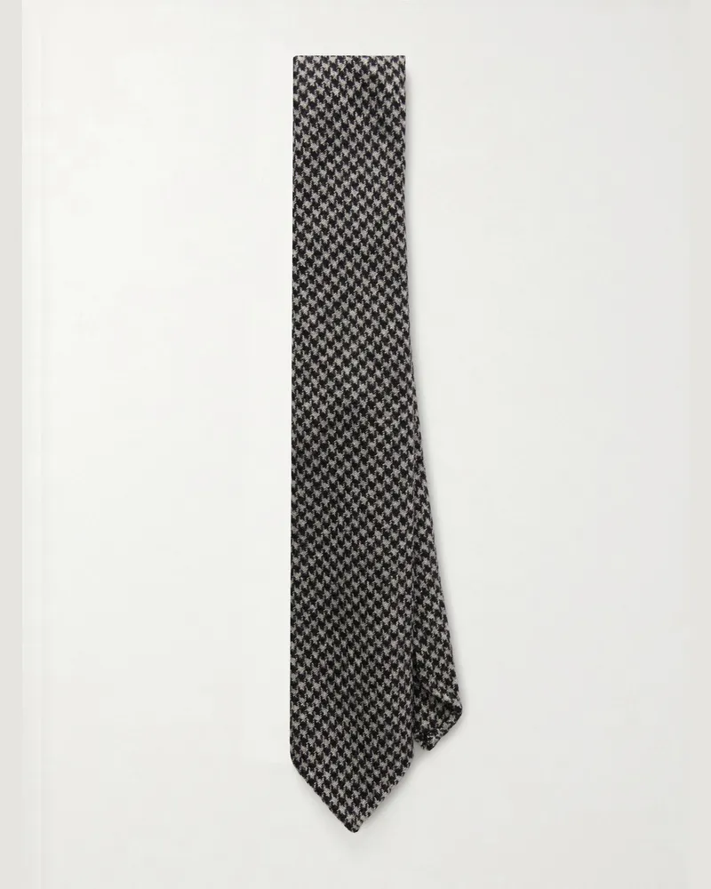 De Petrillo 7cm Houndstooth Wool and Cashmere-Blend Tie Gray